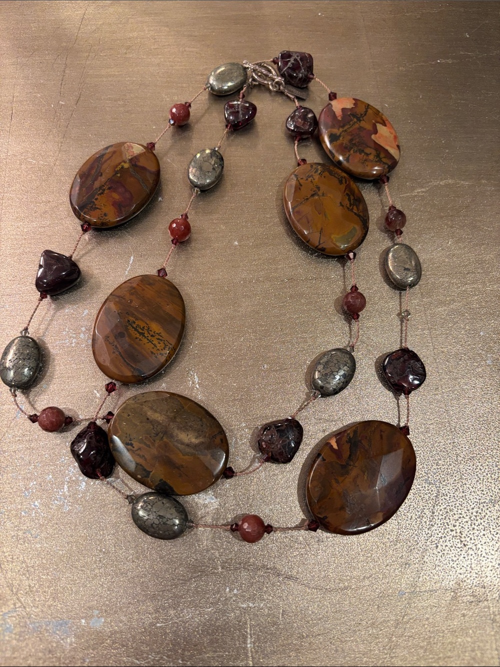 Brown Jasper, Garnet & Hematite Accent Double-Strand Necklace